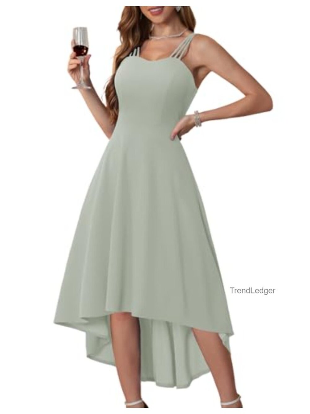 Cocktail Midi Dress V-Neck High Low Ruffle Hem Wedding Guest Formal